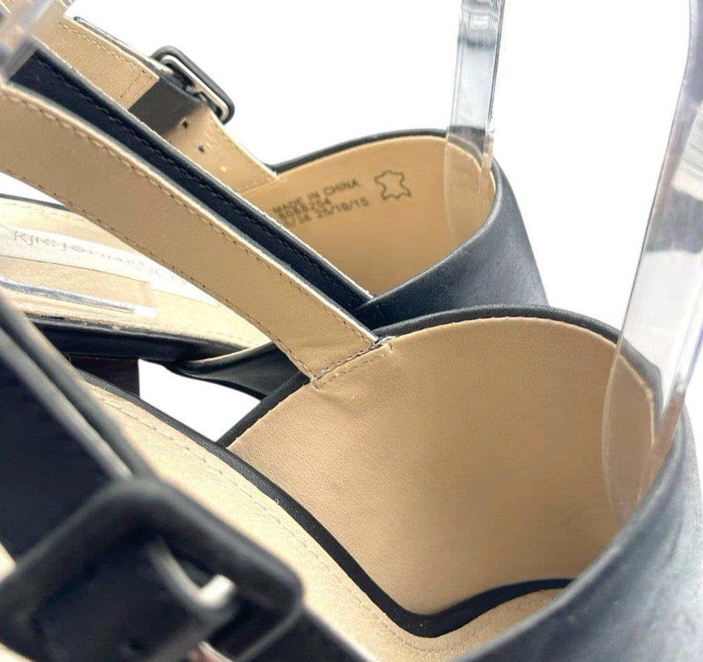 John Rocha Black RJR John Rocha Black Leather Peep Toe Block Heel Shoes Women's UK Size 5 (EU 38)