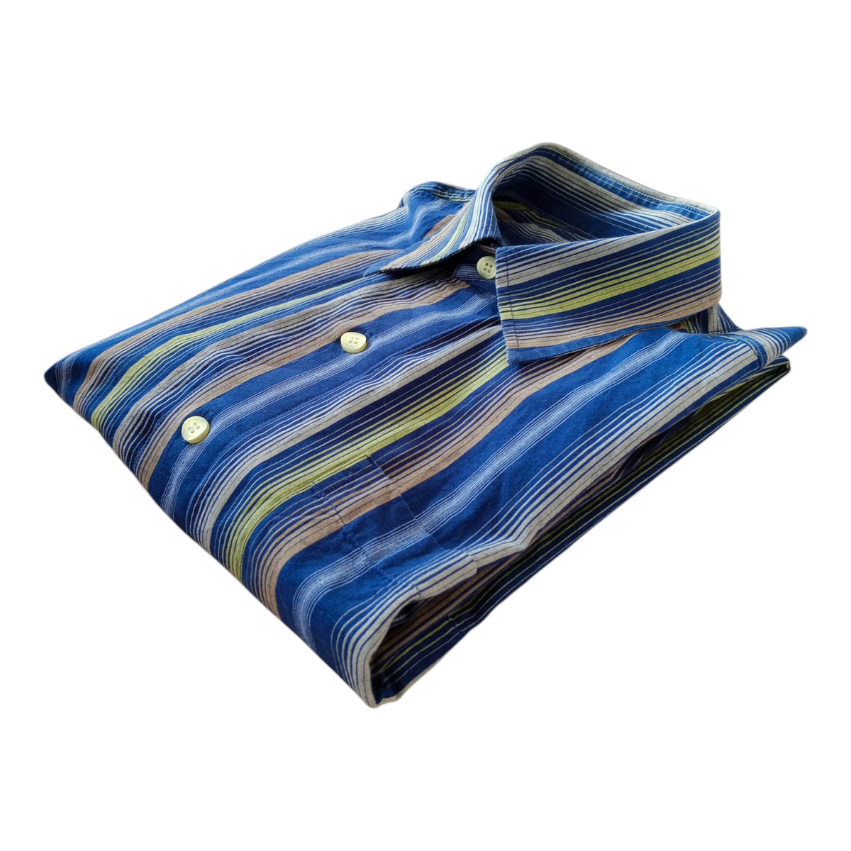 French Shirt Long Sleeve Blue Striped Pocket UK Men's Size 2XL XXL Collar 15"