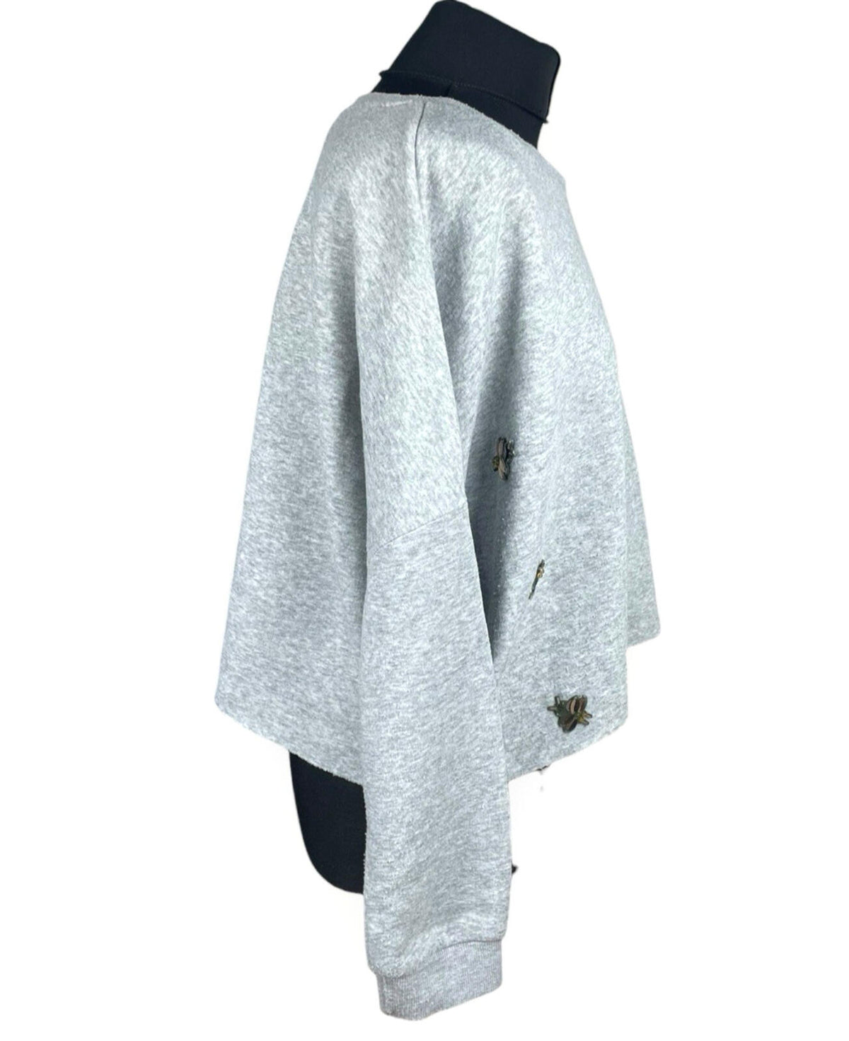 Primark Dragonfly Sequin Jumper Women's UK Size L Cropped Light Grey Gold Detail
