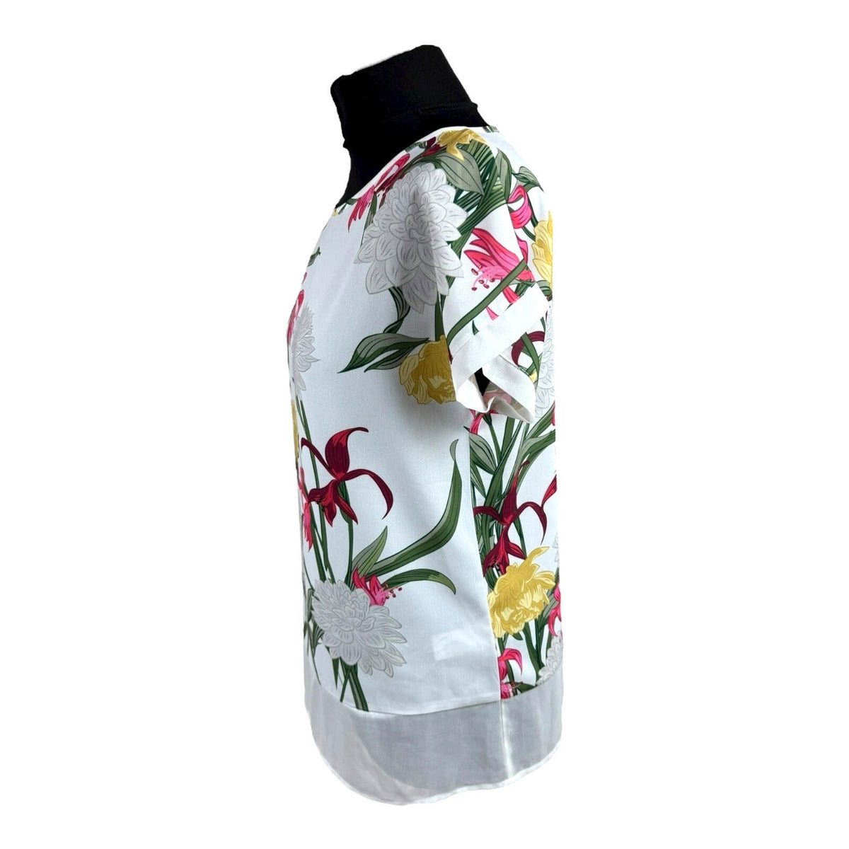 Soon White Floral T-shirt Top Chiffon Panel Relaxed Fit Women's UK Size 8