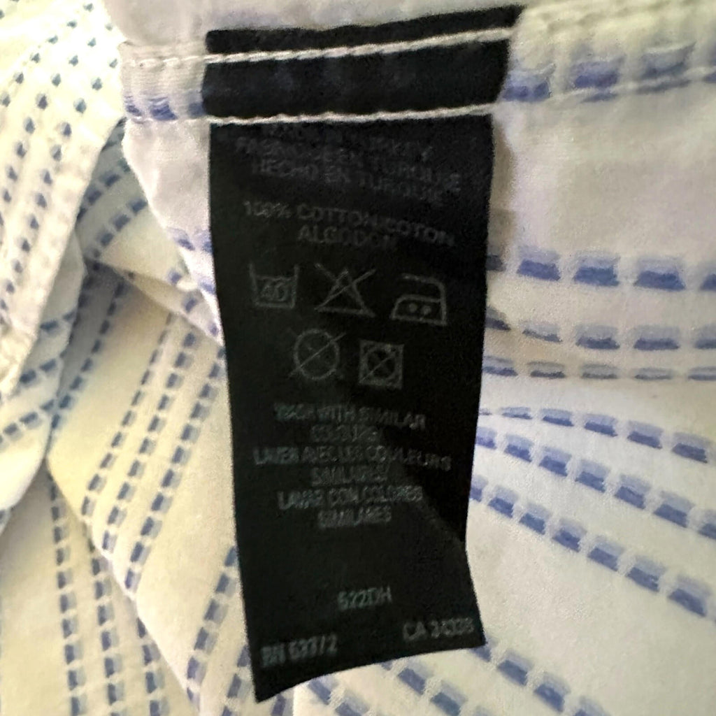 FCUK Formal Button Up Stripe Shirt Men's UK Size L White & Blue Long Sleeve
