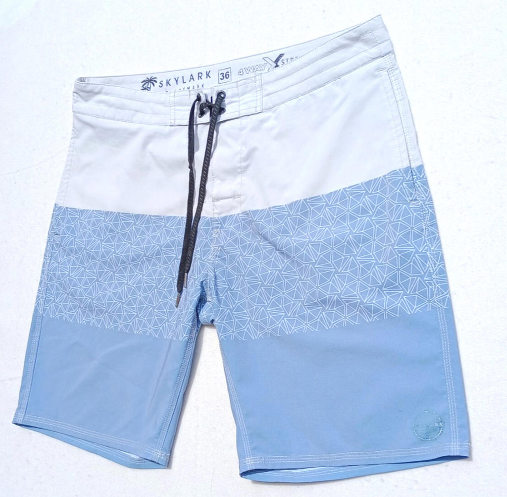 Skylark Swim Shorts Men's UK Size L Beige/Teal Polyester Rich Pockets Drawstring Blue