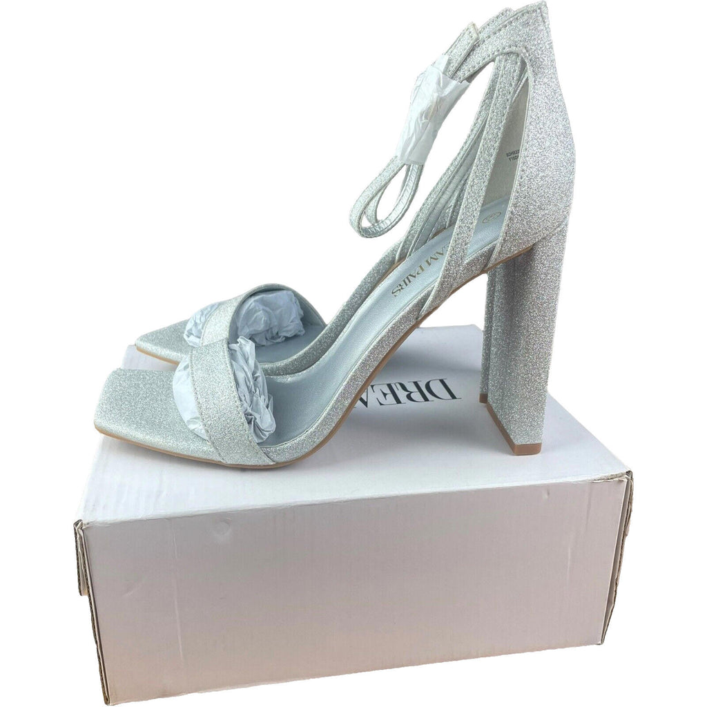 Dream Pairs Silver Sparkle Block Heel Shoes square Toe Women's UK Size 8