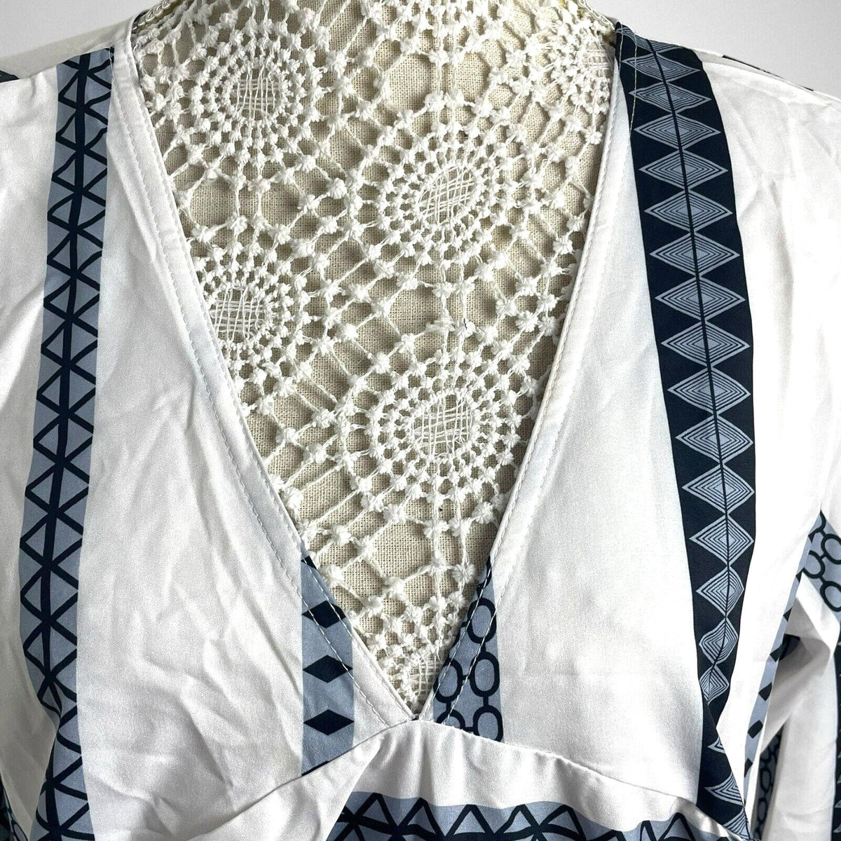 Boho Smock Dress White & Navy Stripe Summer Women’s UK Plus Size XXL (18)
