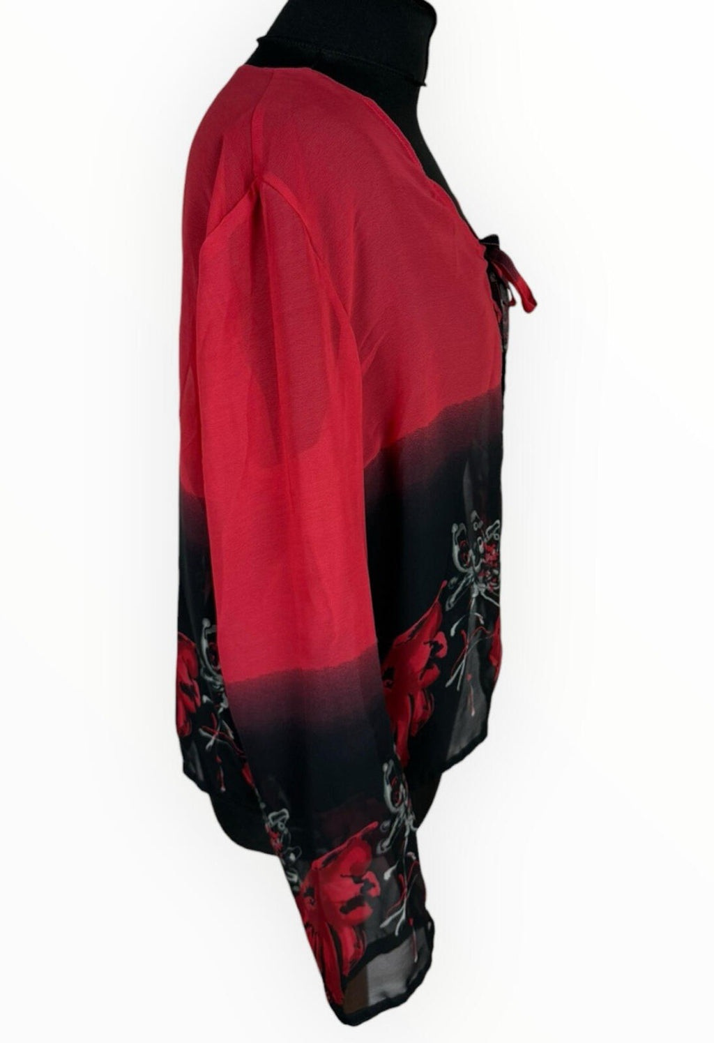 Floral Dress Set Women's UK Size XL (16) Chiffon Midi Cardigan & Scarf Black Red