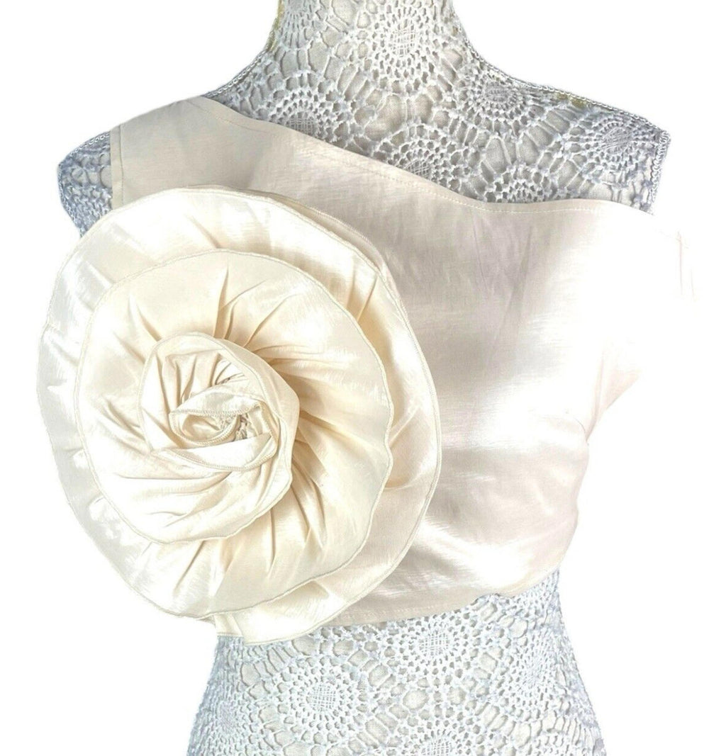 Nasty Gal Beige One Shoulder Crop Top Big Flower Occasion Women's UK Size 10