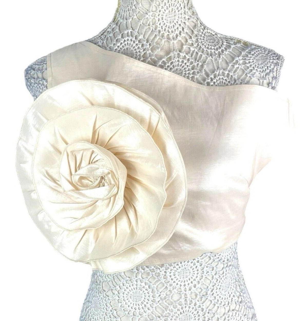 Nasty Gal Beige One Shoulder Crop Top Big Flower Occasion Women's UK Size 10