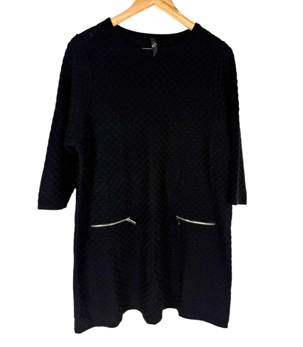 Vila Textured Mini Dress Women’s UK Size 18-20 Black Silver Zip Accents Pockets