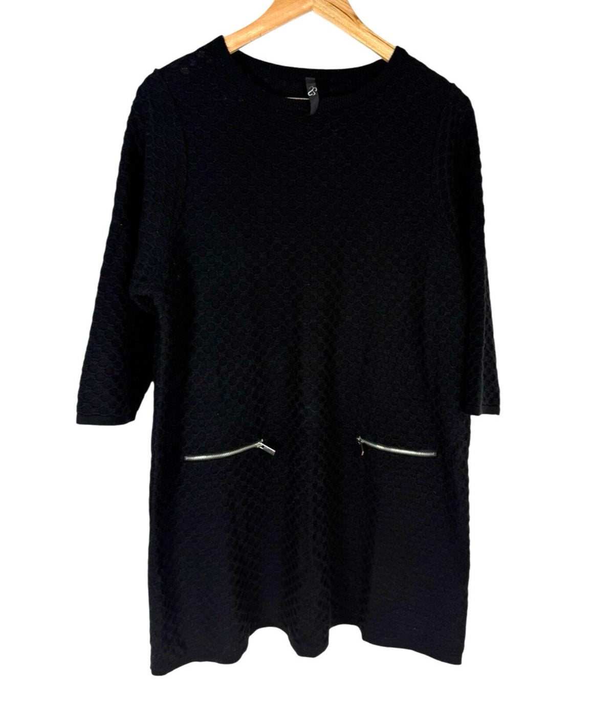 Vila Textured Mini Dress Women’s UK Size 18-20 Black Silver Zip Accents Pockets