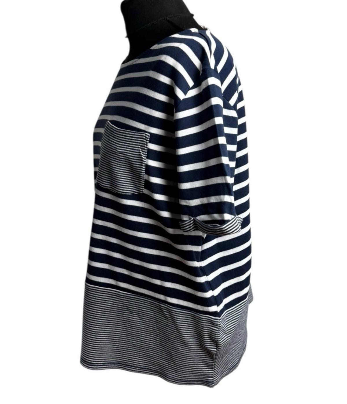 TU Navy Stripe Nautical T-Shirt Front Pocket 100% Cotton Women's UK Size 18