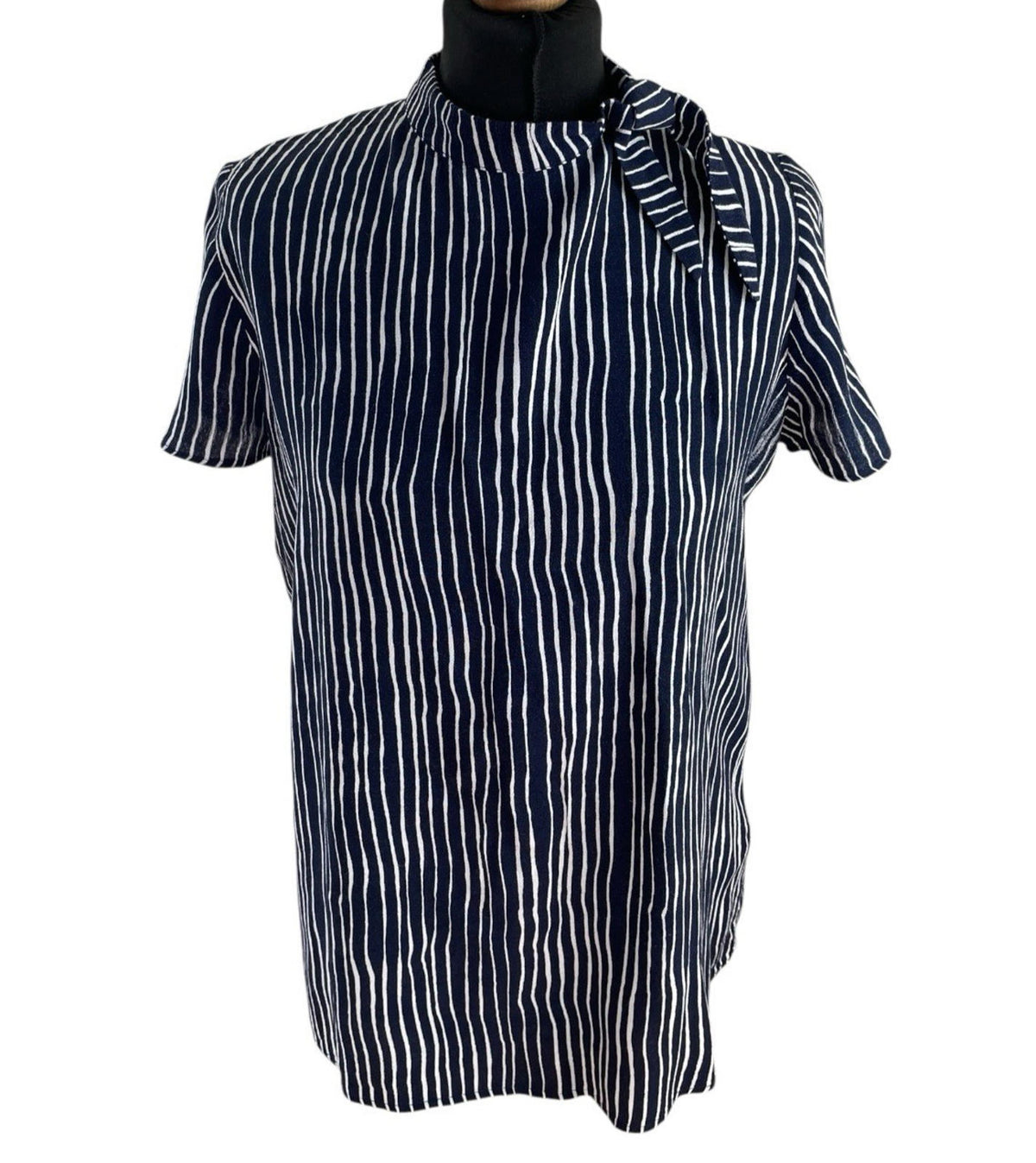 Next Navy Blouse High Neck Striped Lightweight Women's UK Size 12