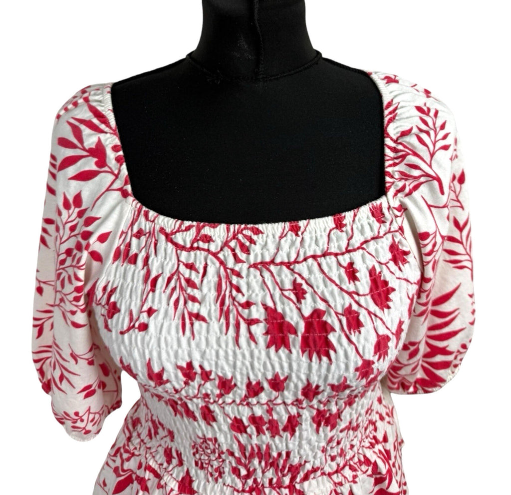 Peacocks Peplum Frill Top Women's UK Size 10 Square Neck Bell Sleeve White Red