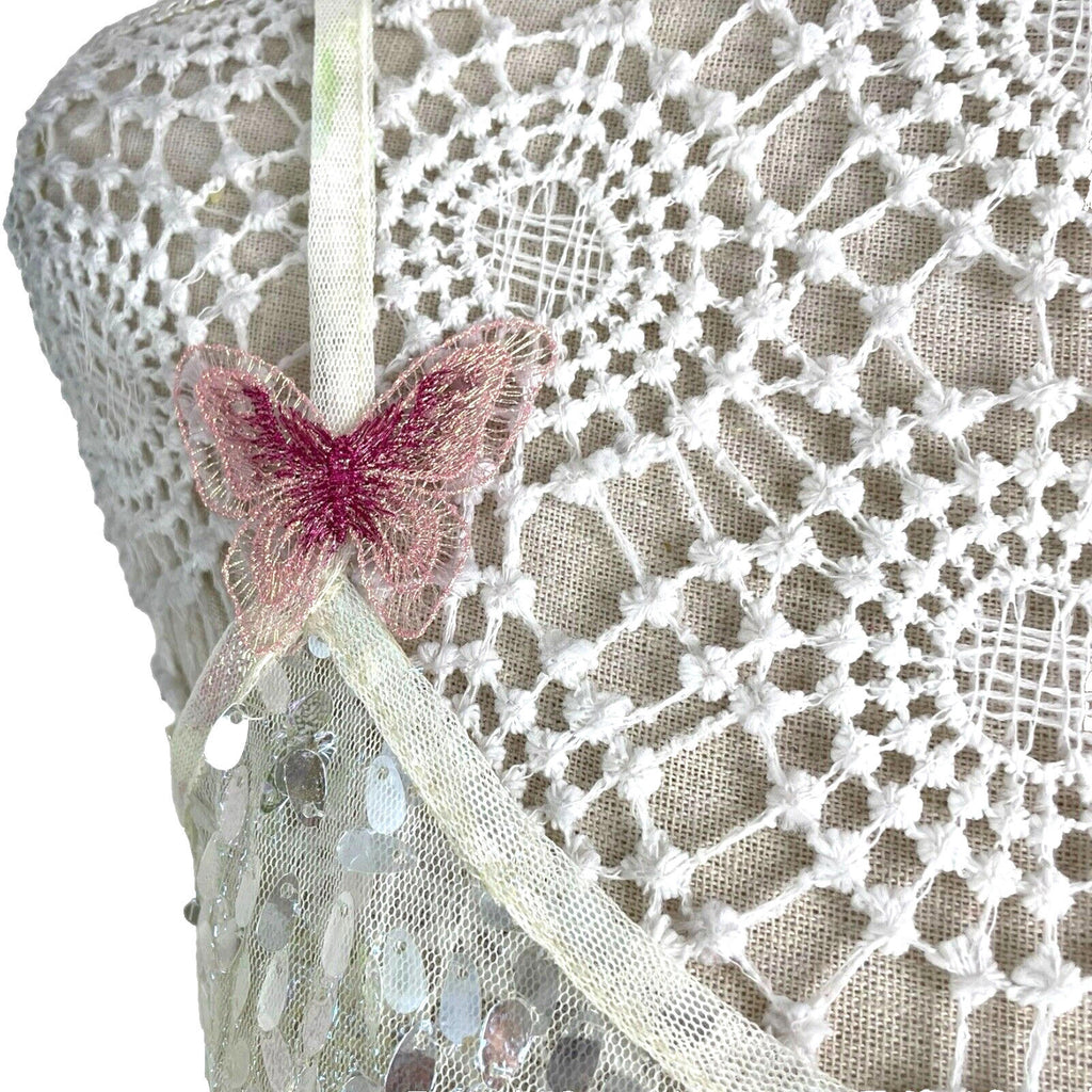 White Sequin Crop Top & Waistcoat Co-Ord Women's UK Size 8 Iridescent Butterfly Detail