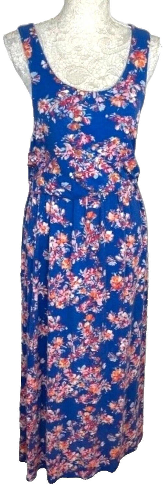 Maxi Dress Blue Floral Racer Back Women's UK Size M (10)