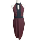 River Island Burgundy Midi Dress Bodycon Black Trim Women's UK Size 12