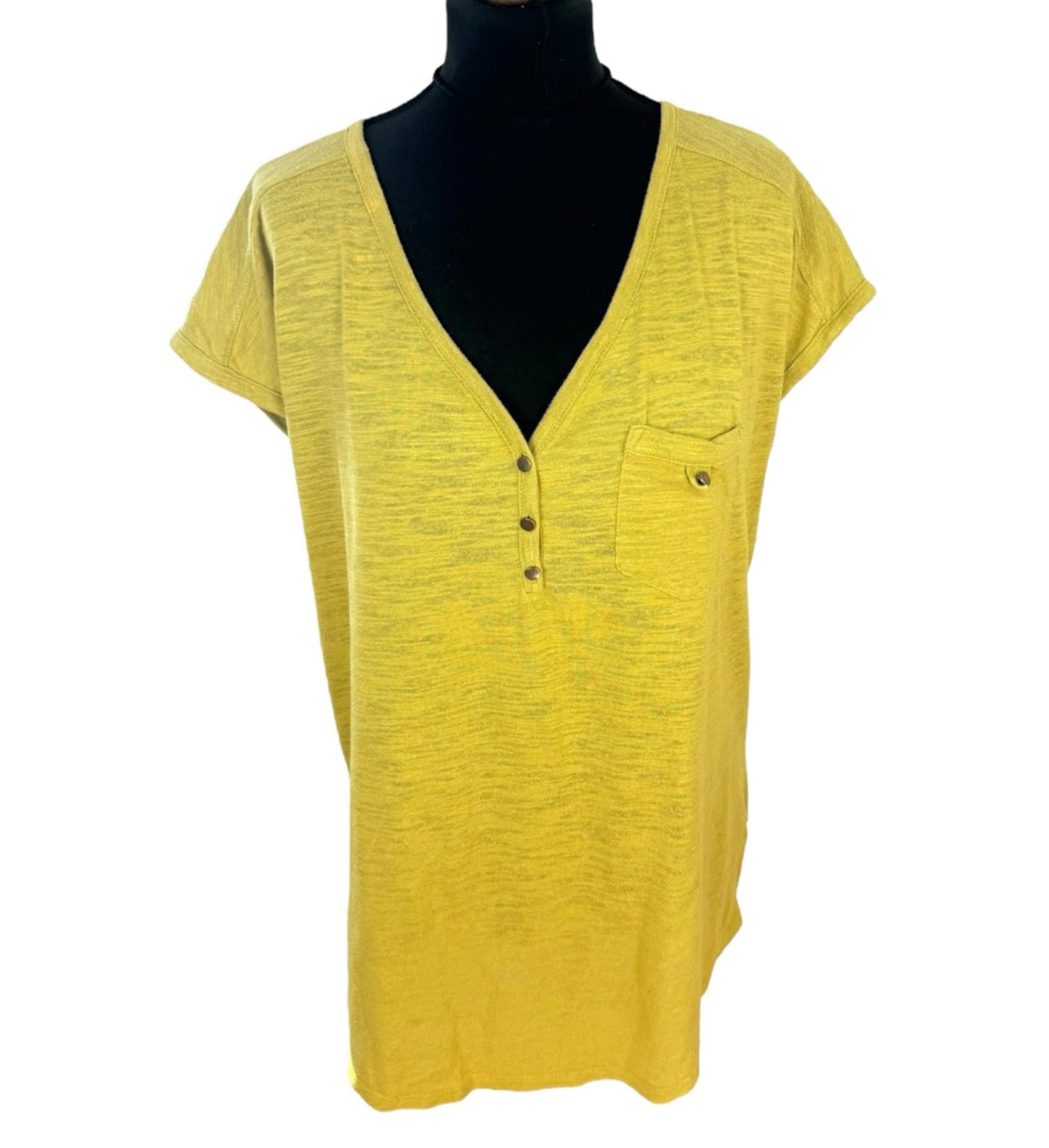 Next Mustard Next T-Shirt Blouse Women's UK Size 14 Mustard Yellow V Neck Pocket Summer
