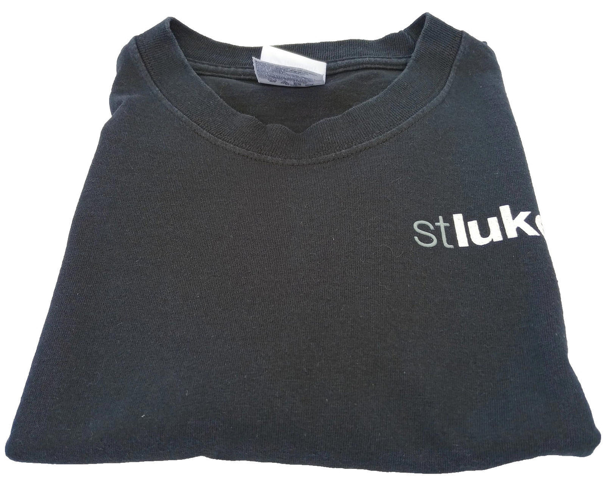 Port & Company Black St Luke's Print T-Shirt Women's UK Size M Black Crew Neck Cotton Double Sided