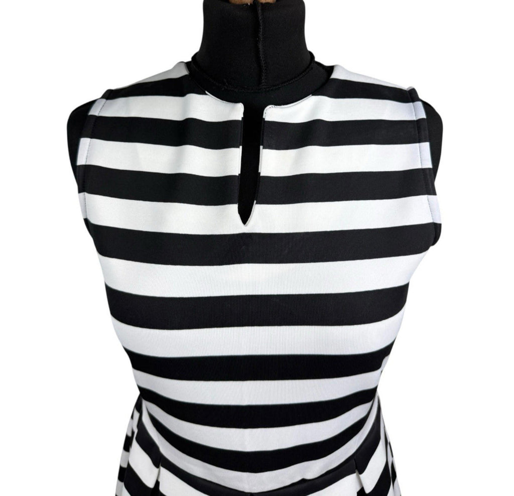I-X London Striped Dress Women's UK Size 12 Fit & Flare Sleeveless Pleated Skirt