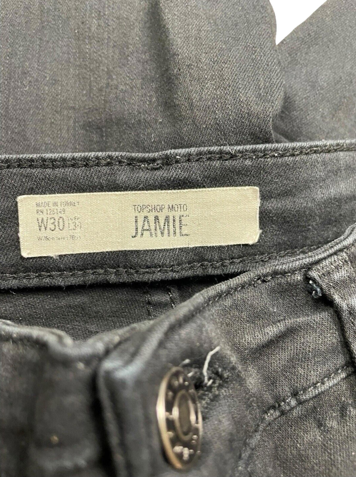 TopShop Black Moto Jamie Black Jeans Skinny Frayed Hem Women's UK Size 12