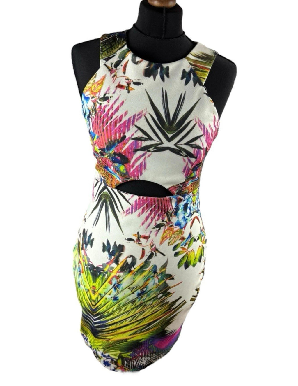AX Paris Cut Out Mini Dress Tropical Print Multicolour Women's UK Size 12