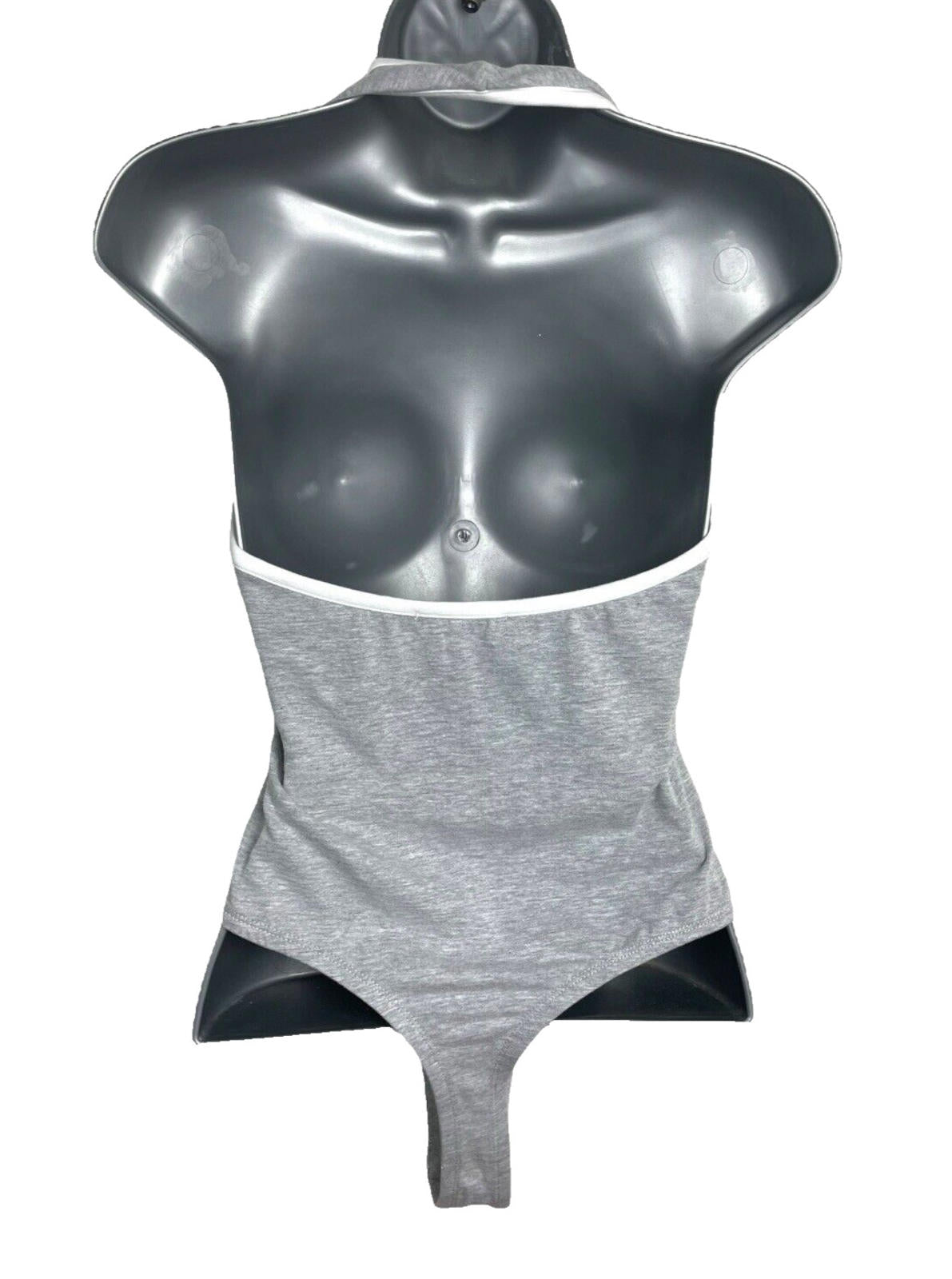 Pretty Little Thing Halterneck Bodysuit Women's UK Size 8 Grey Keyhole Scoop Neck Backless