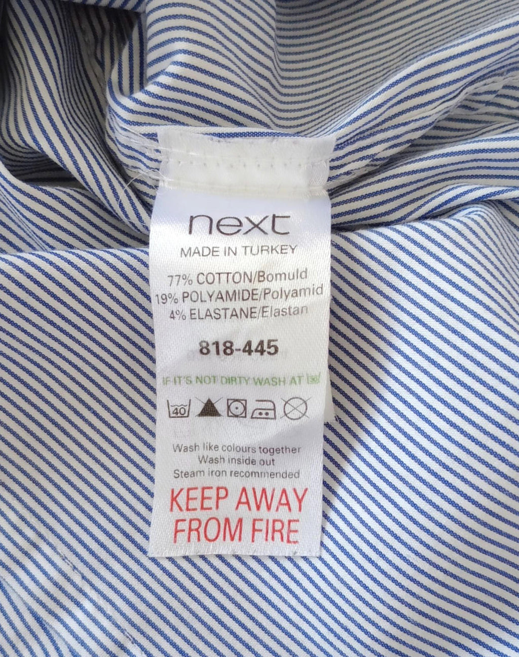 Next Shirt Men's UK Size M Blue Striped Long Sleeved Cotton Blend