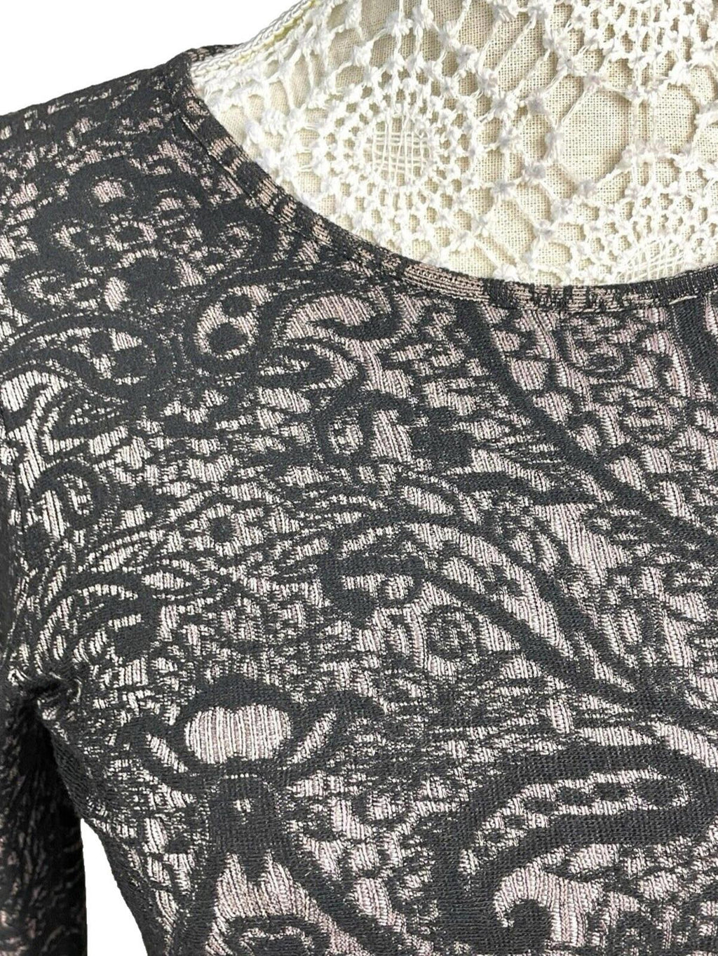 TopShop Black Topshop Black Embroidered Midi Dress Long Sleeve Bodycon Women's UK Size 12