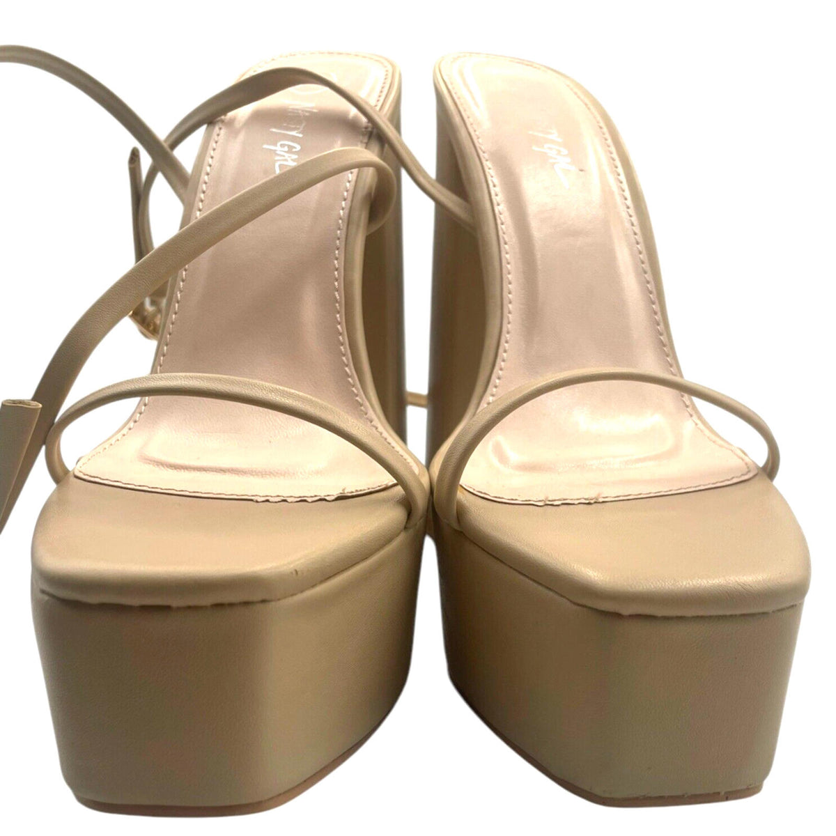 Nasty Gal Beige Nasty Gal Beige Open Toe Platform Block Heel Shoes Women's UK Size 6
