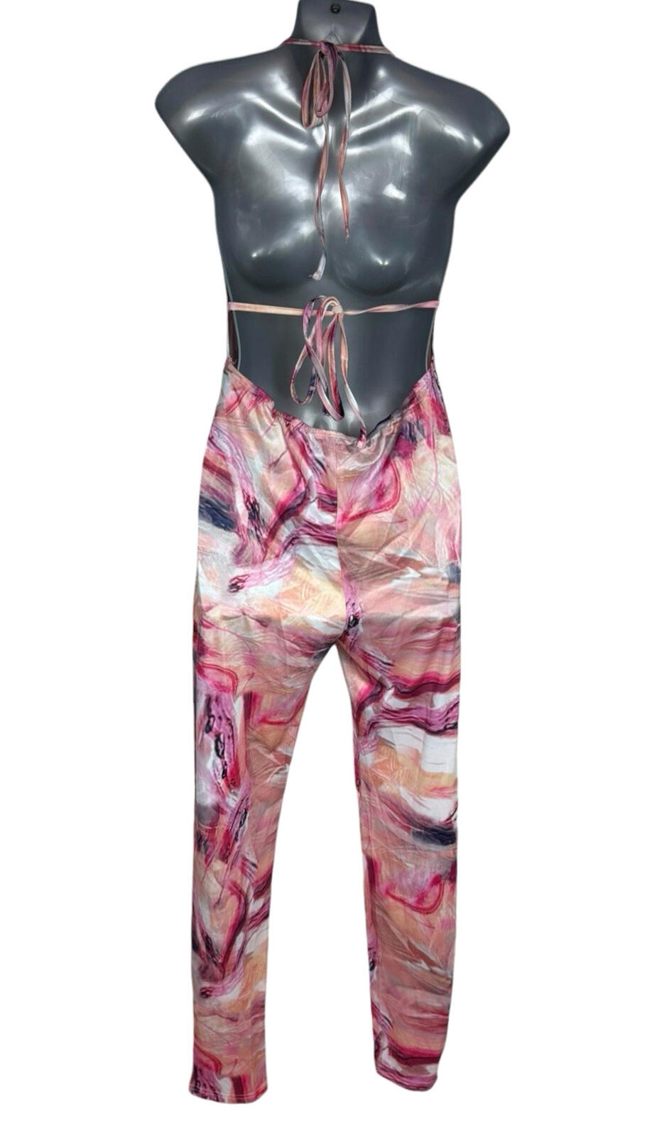 Shein Cut Out Jumpsuit Women's UK Size M Stretch Halter Neck Pink Open Back