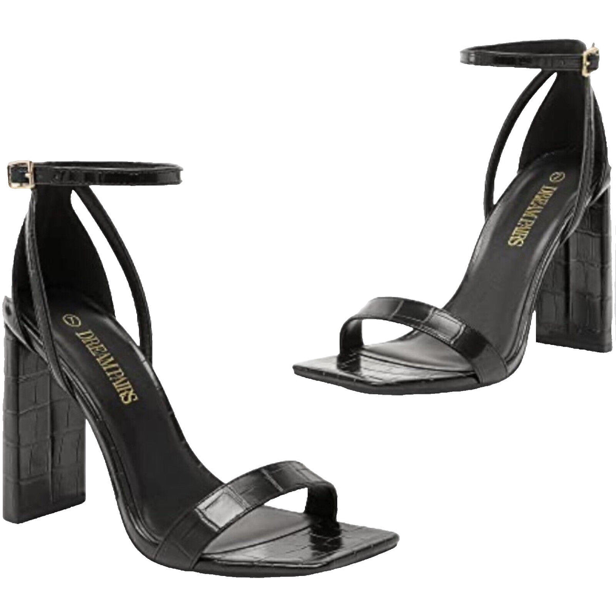 Dream Pairs Black Dream Pairs Faux Block Heel Shoes Square Tie Women's UK Size 6 EU 39