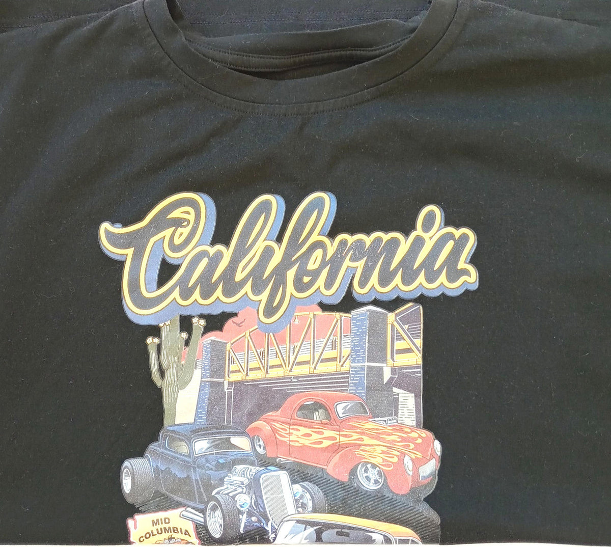 SHEIN Black California Graphic Print T-Shirt Men's UK Size S Black Crew Neck 100% Cotton