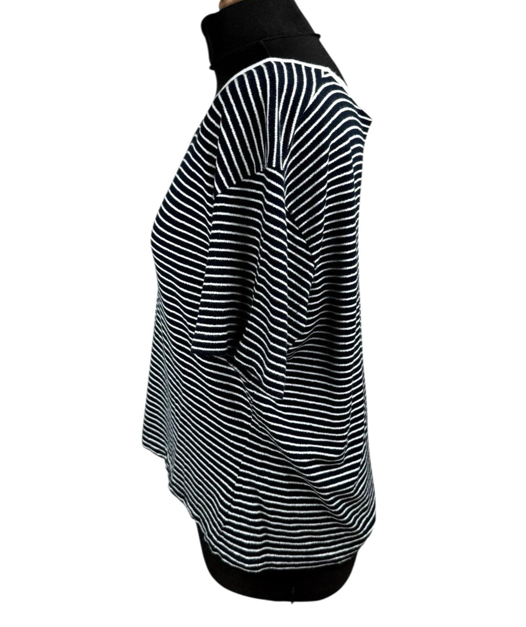 Alexon Black White Stripe T-Shirt Flannel Square Neck Women’s UK Size 16