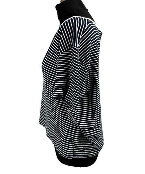 Alexon Black White Stripe T-Shirt Flannel Square Neck Women’s UK Size 16