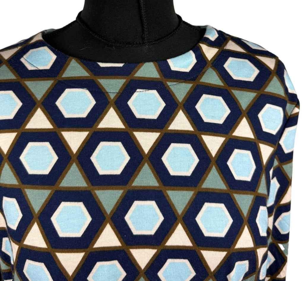 H&M Long Sleeve Mini Dress Women's UK Size M Geometric Retro Print