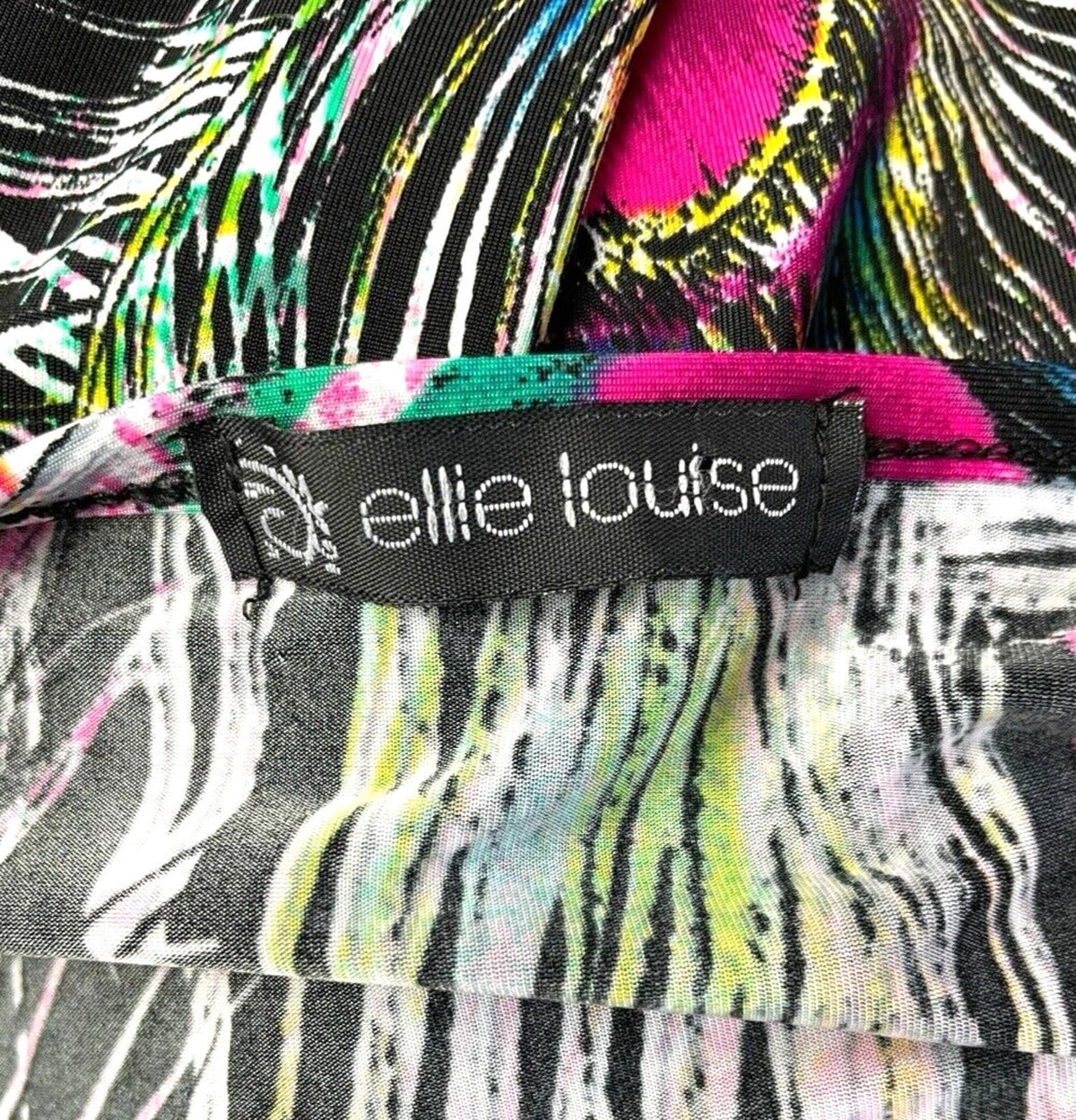 Peacock Feather Print Midi Dress Women’s UK Size M Sleeveless Ruched Waist