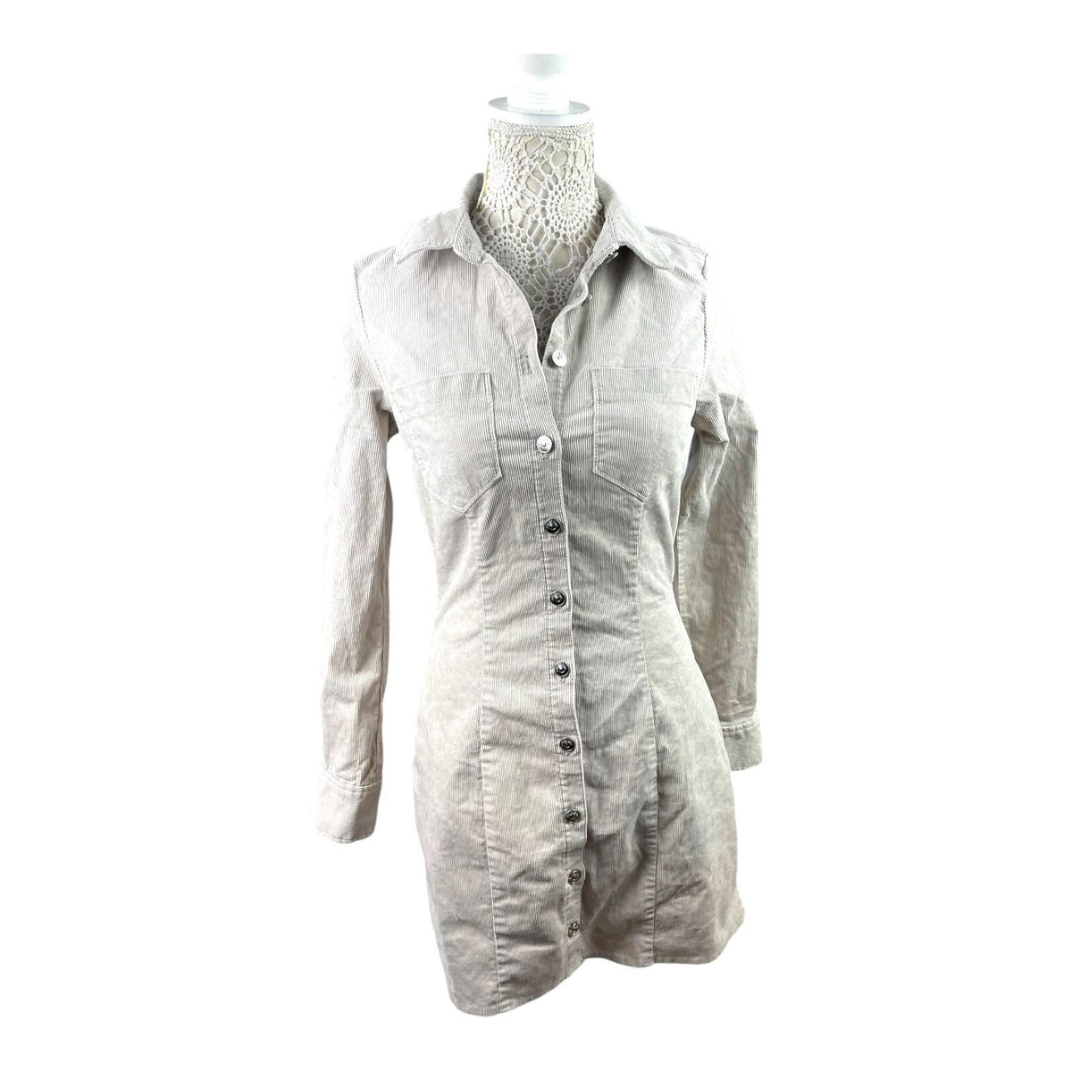 Divided Beige Corduroy Shirt Dress Mini Collared Women's UK Size 8
