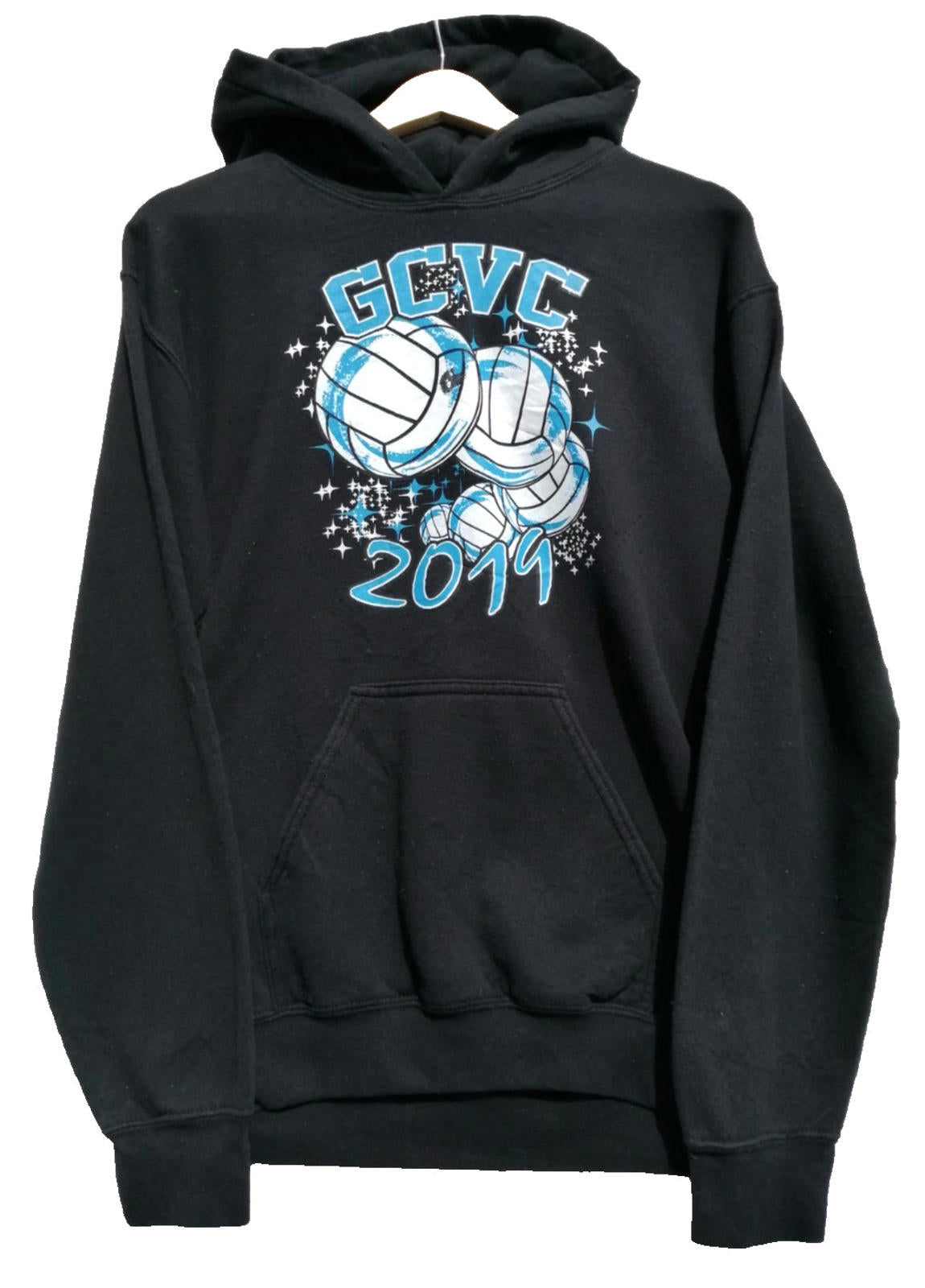 Gildan Black Volleyball Hoodie Women's Size S Graphic Print GCVC 2019 Sports Hooded Pockets