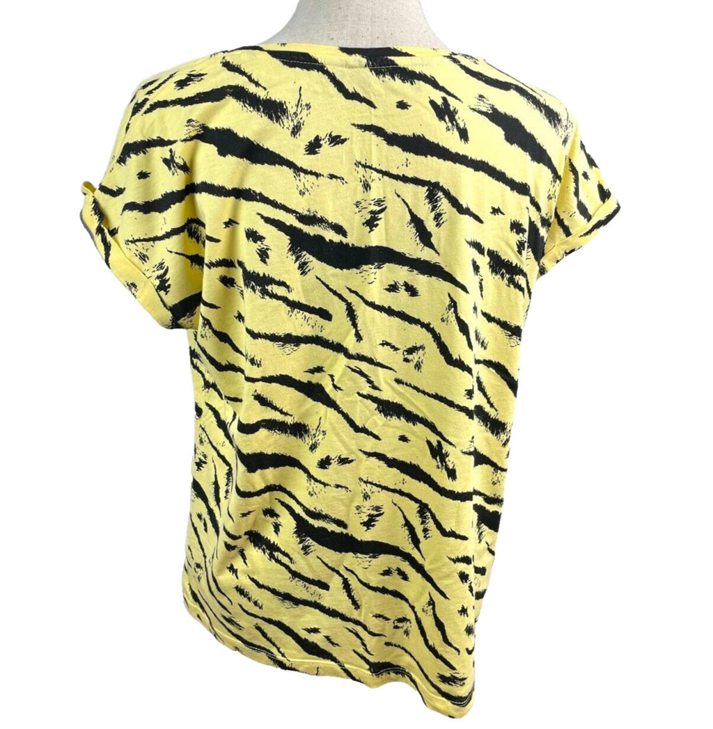 Dorothy Perkins Yellow Animal Print T-shirt 100% Cotton Women’s UK Size 16
