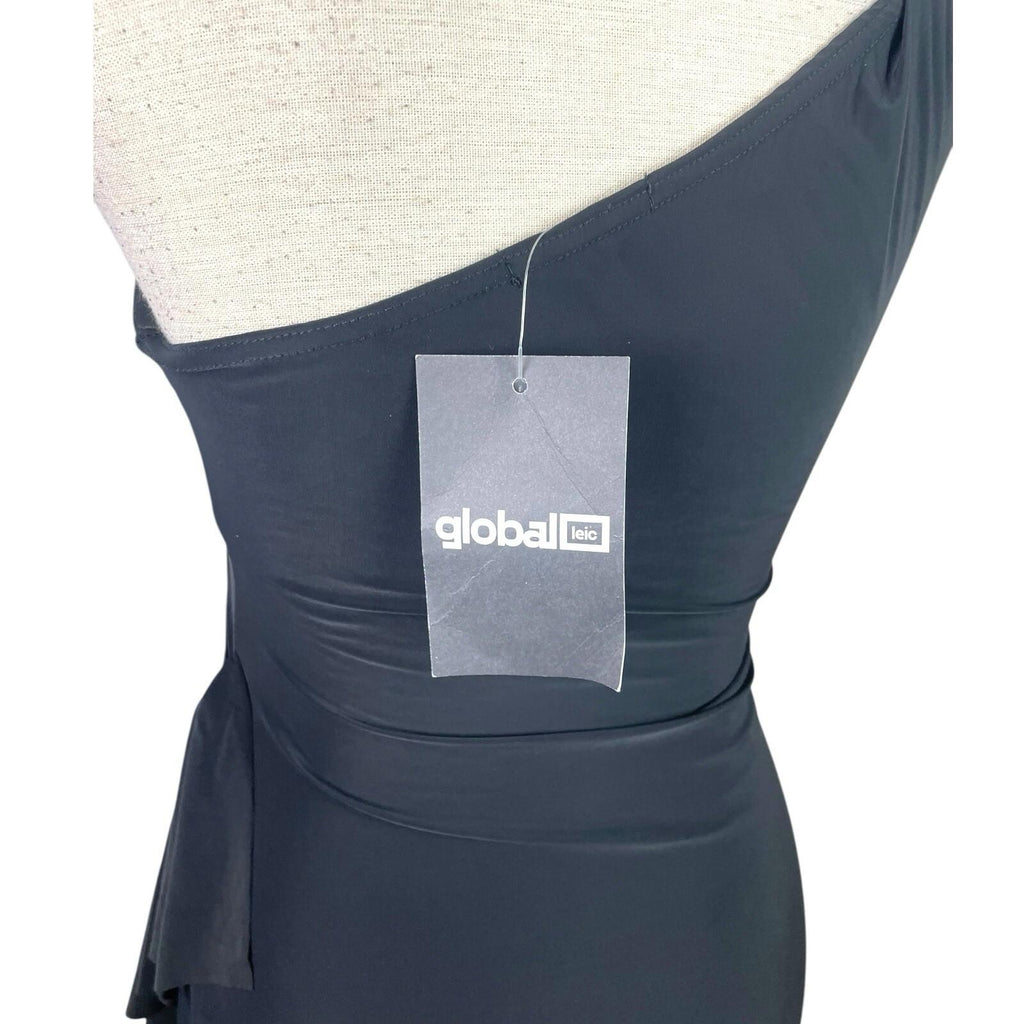 Global Black Midi Dress One Shoulder Collared Occasion Women's UK Size 8