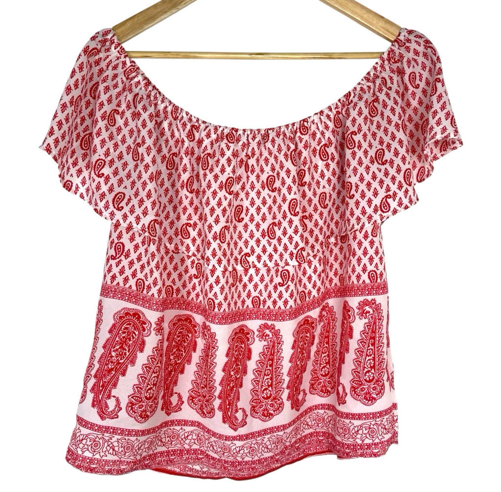 Atmosphere Blouse Off Shoulder Top Women's UK Size 14 Paisley Print White Red