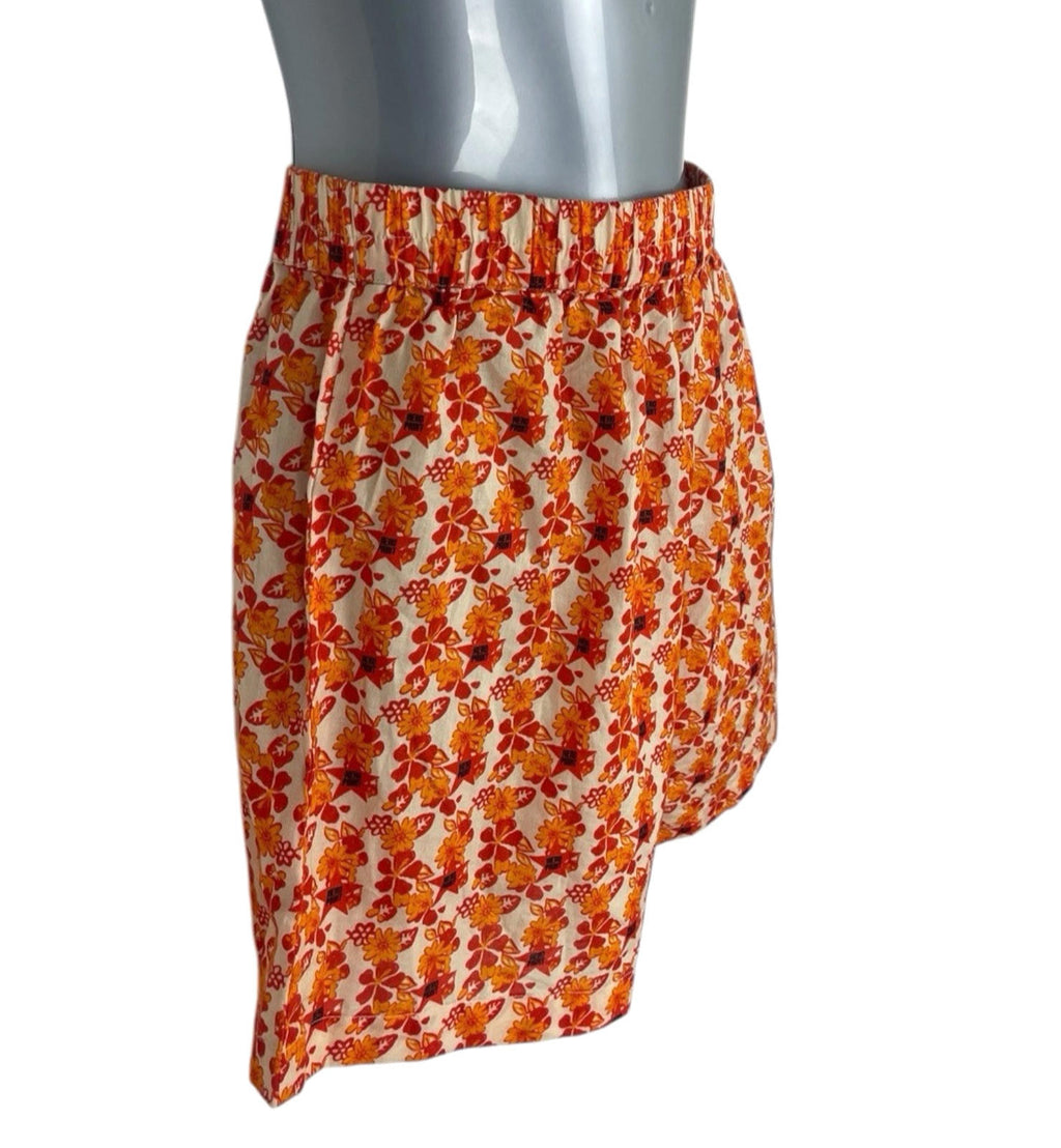 Bright Orange Floral Shorts High Waist Women's UK Size S