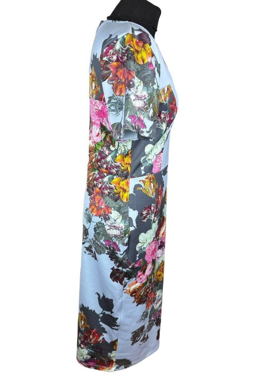 ASOS Floral Scuba Bodycon Dress Women’s UK Size 16 Blue Short Sleeve Stretch