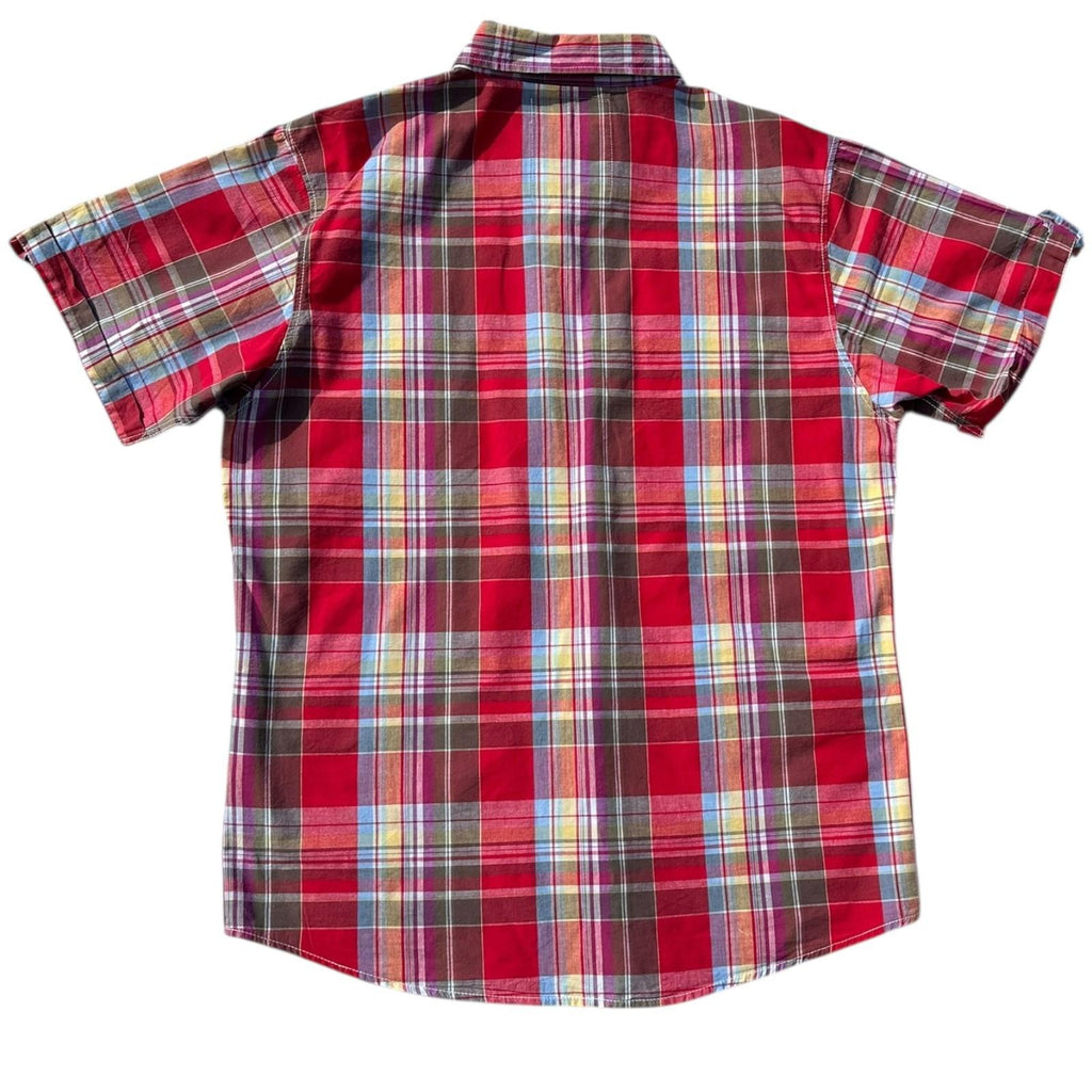 SoulStar Shirt Men's UK Size XL Red Check Embroidered Logo 100% Cotton Summer