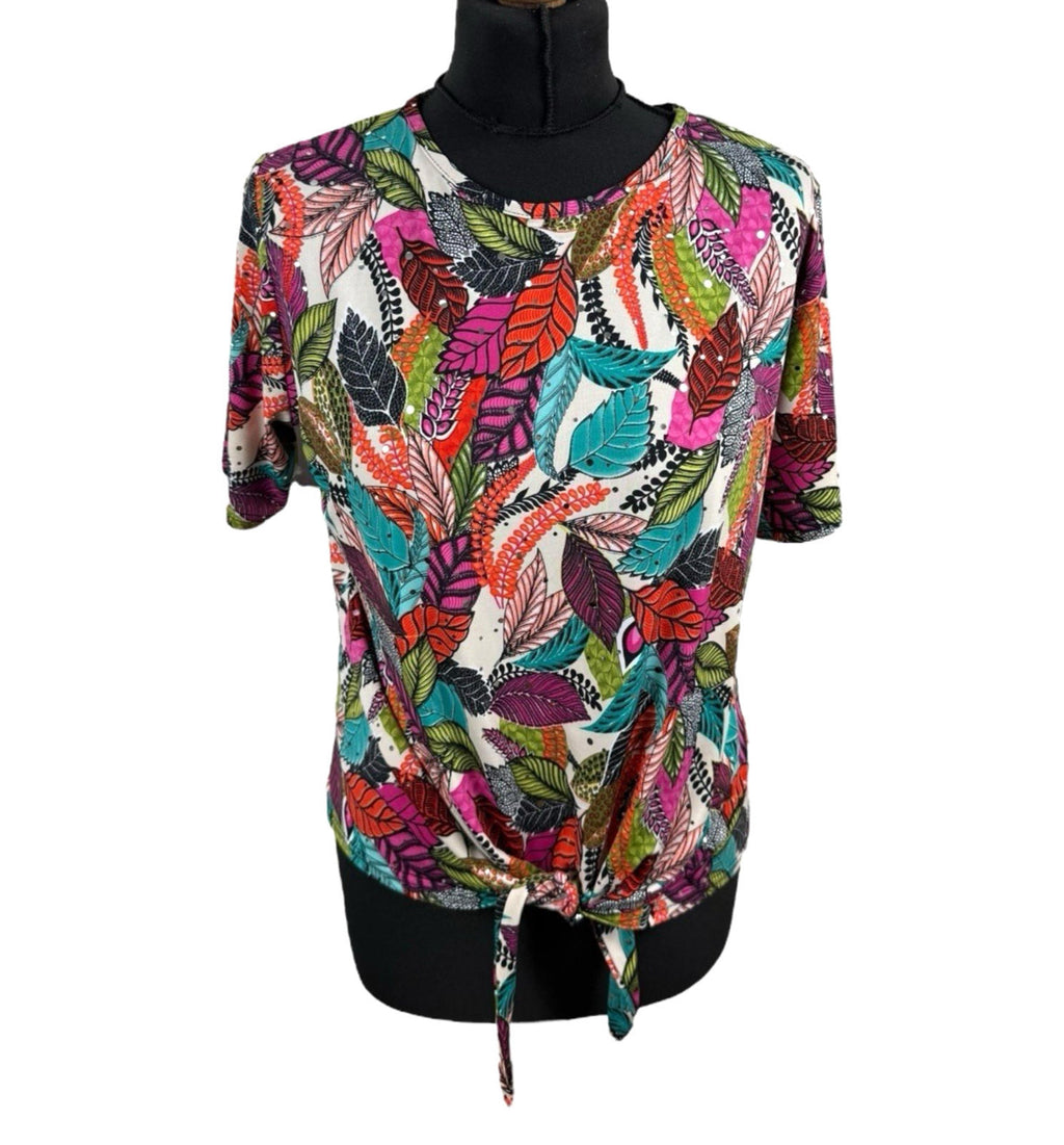 Autonomy Multicolour Sparkle T-shirt Tie Front Short Sleeve Women’s UK Size 12
