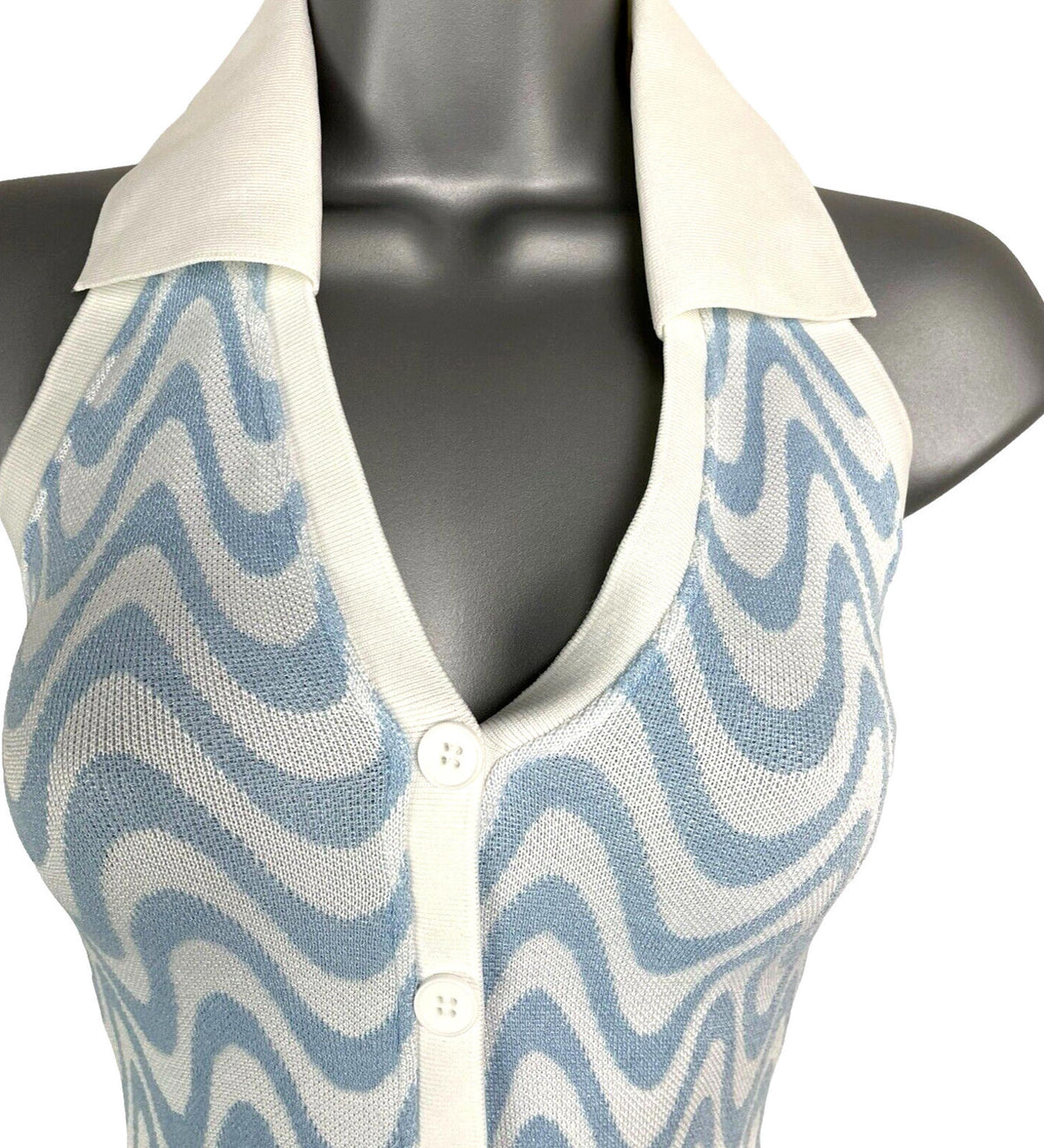 Divided Blue & White 70's Design Midi Dress Collared Women's UK Size XXS