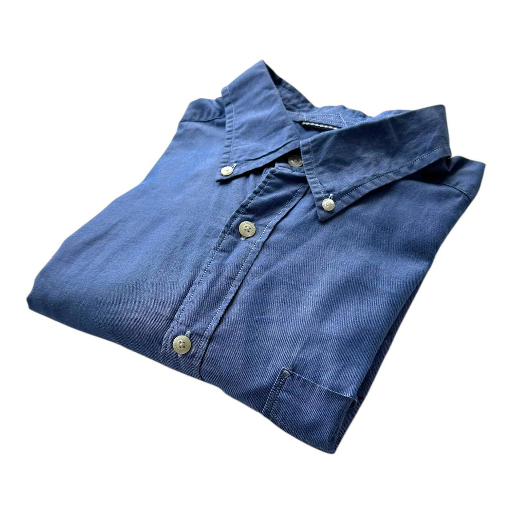 Nautica Shirt Men's UK Size L Blue Solid Long Sleeve Pockets Embroidered Logo