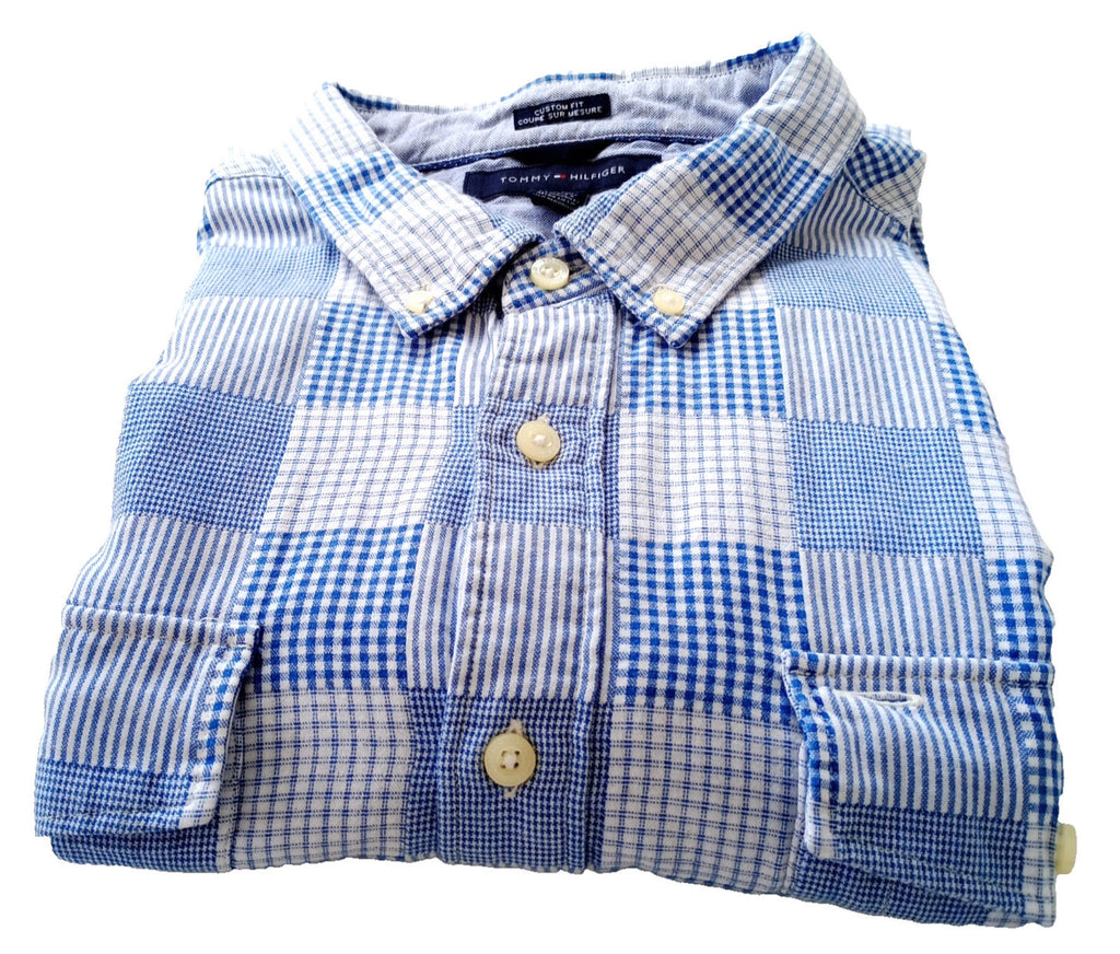 Tommy Hilfiger Men's UK Size 2XL Blue Check Long Sleeve Pockets Easy Care