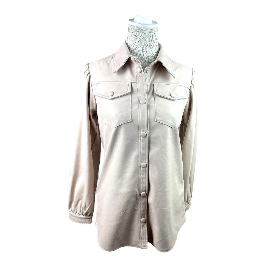 Miss Selfridge Beige Faux Leather Shirt Collared Women's UK Size 8