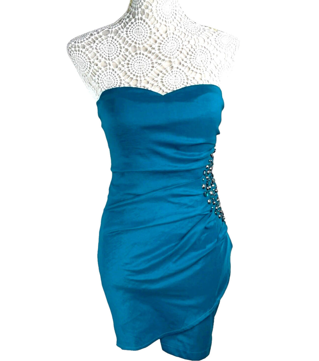 AX Paris Blue AX Paris Mini Dress Turquoise Ruched Off Shoulder Embellished Women's UK Size 8