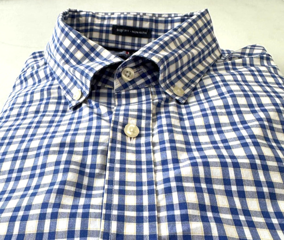 Tommy Hilfiger Shirt Men's UK Size M Blue Check Long Sleeve Pockets